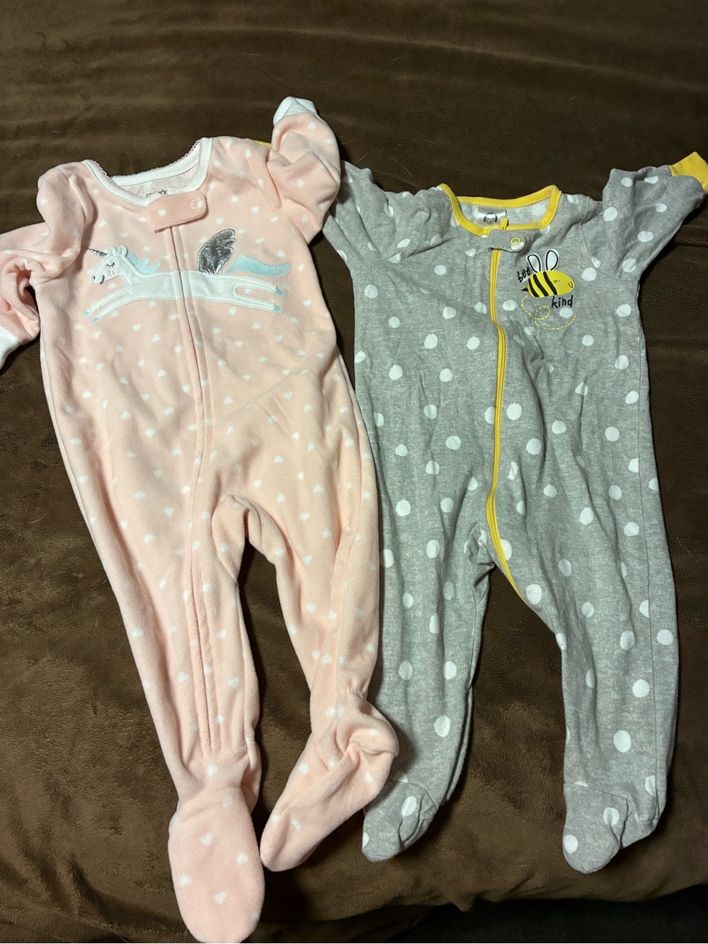 Baby One-Piece Sleepers - Pink & Gray Polka Dot Footed Pajamas